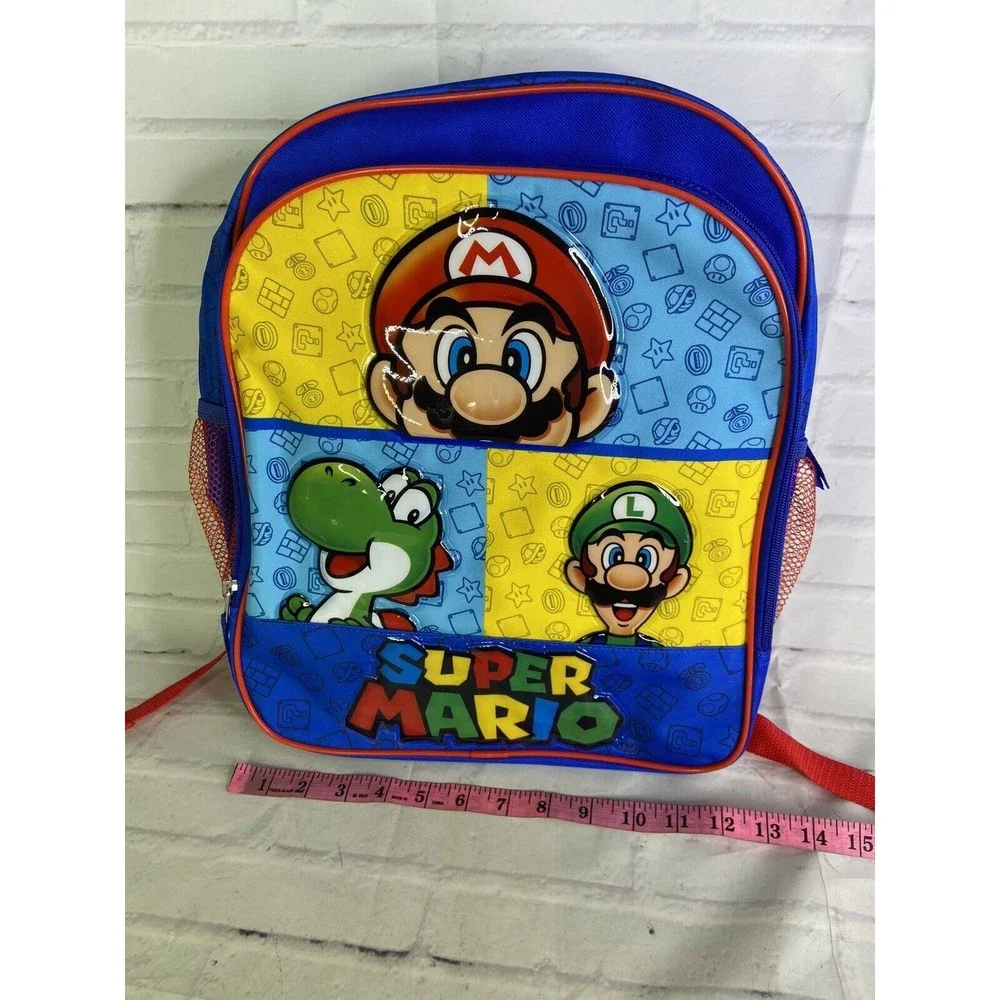 Nintendo Super Mario Luigi Yoshi Logo School Backpack Bag Zipper Closure NEW